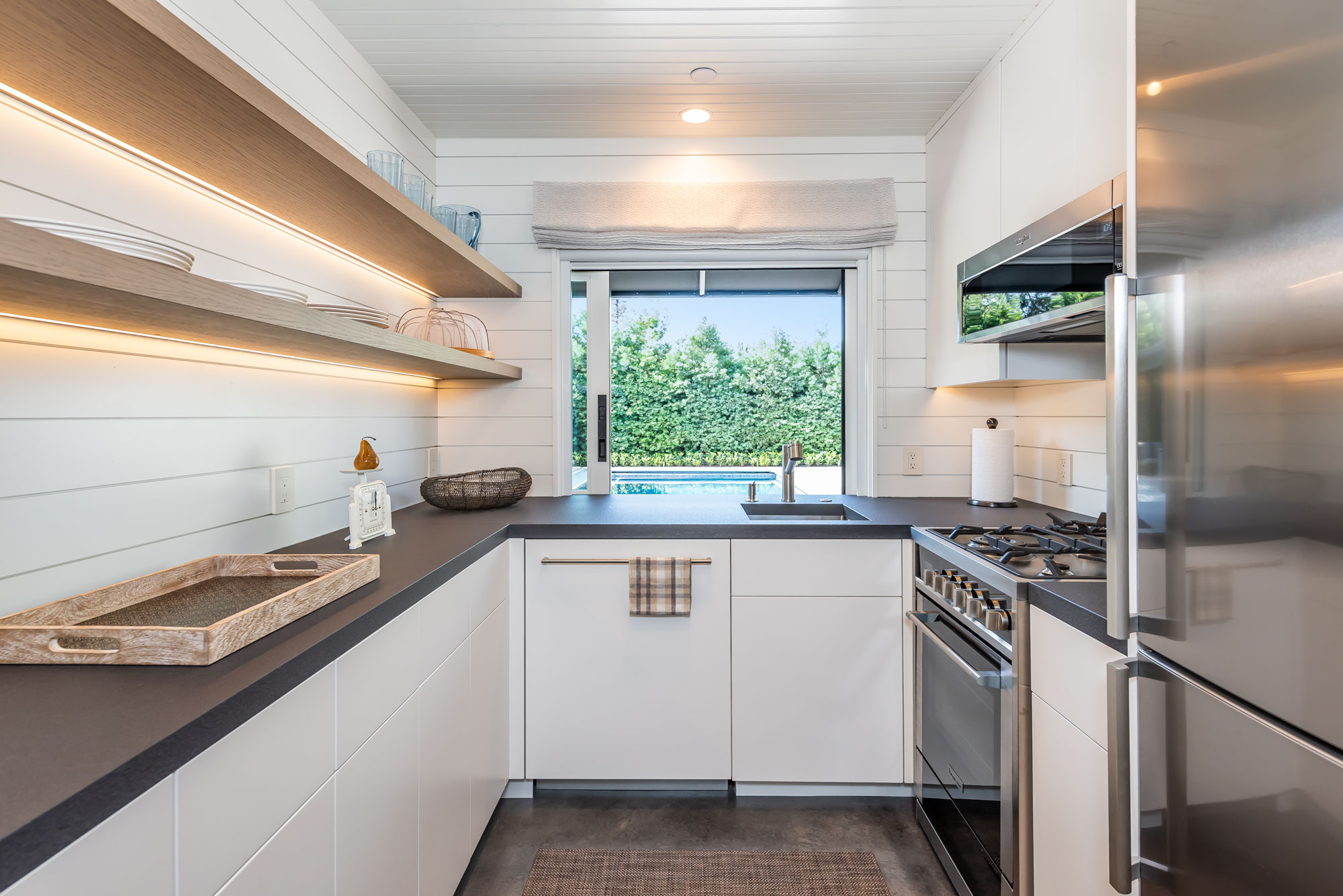ADU kitchen with pool view